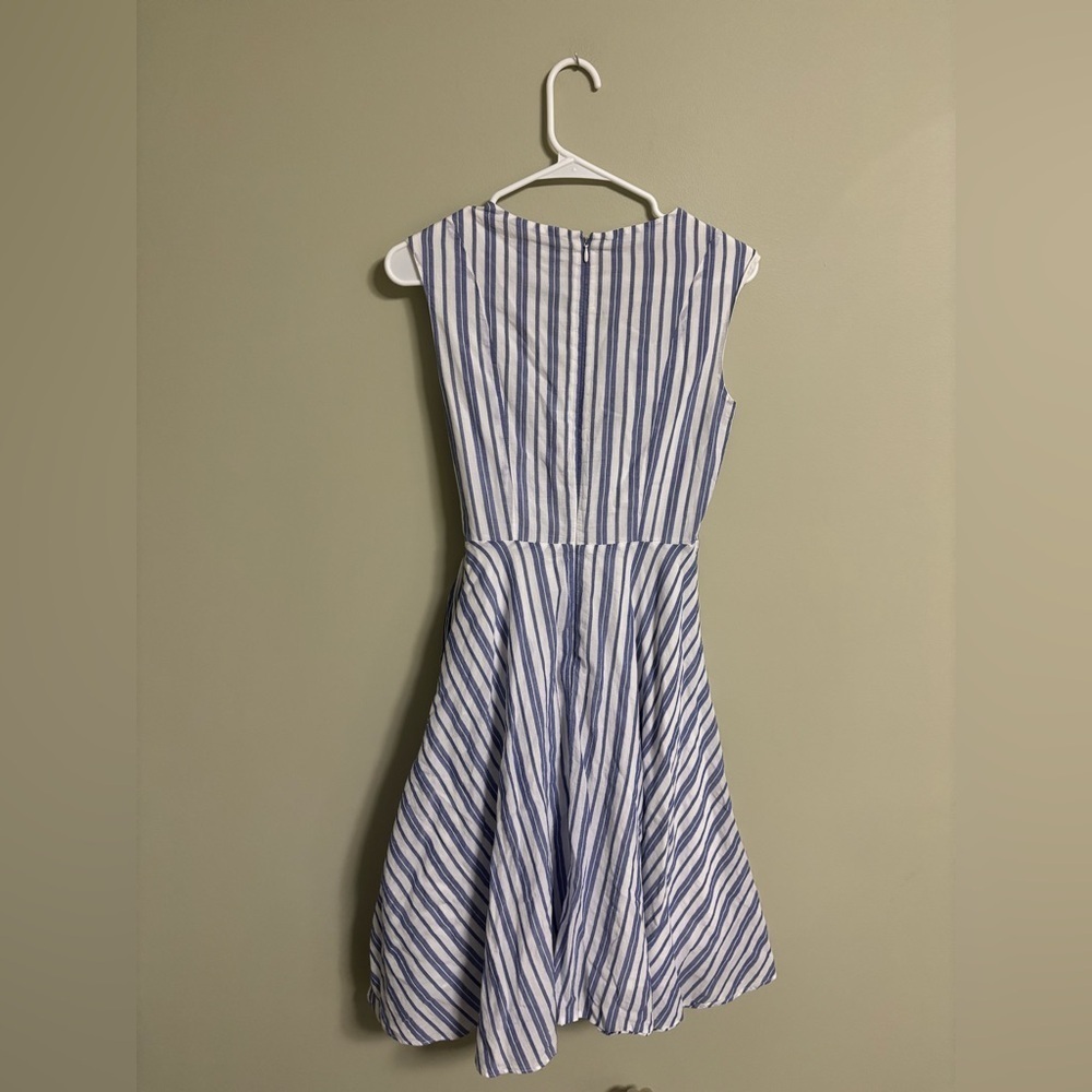 Calvin Klein Blue White Stripe Cotton Fit and Flare Dress Size 2 Wrap Tie - Picture 3 of 8